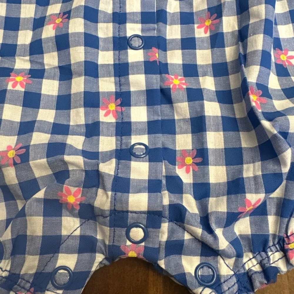 NWT Carter's Gingham Baby Girl Romper Infant Blue 9M Floral Easter‎ Party Garden